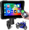 Rimoody Portable Motorcycle Carplay Screen, Portable Wireless CarPlay Android Auto Car Stereo for Motorbike, 5 Waterproof Touchscreen, Dual Bluetooth, Navigation/Siri