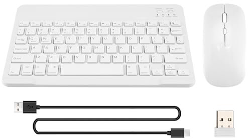 Boddceto Set di Tastiera e Mouse Bluetooth Wireless Ultrasottile e Silenzioso Adatto per Tablet e Notebook, Tastiera Bluetooth Bianca