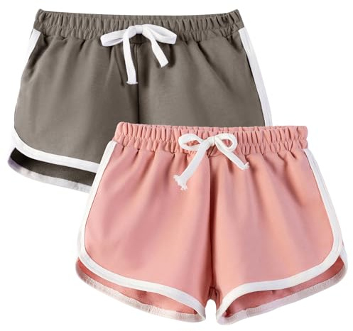JinBei Pantalones Cortos para Niña Verano Pack de 2, 10-12 Años, Rosa Gris