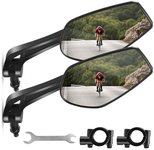 Rectangular Mobility Scooter eBike Mirror, Foldable HD Wide Angle Bicycle Rear View Mirror, Rotatable for Ebike, Cycle Pushbike Handlebar Mirrors For Bike Handlebars