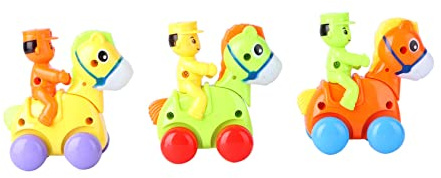 FRCOLOR 3 Piezas Juguetes de Cuerda Caballo y Caballero Diseño Animal Coche de Juguete Educativo para Niña Regalo de Cumpleaños y Duradero Color Aleatorio Color Aleatorio