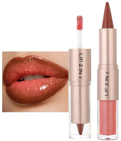 Lip Liner and Gloss Set 2 en 1,Crayon à Lèvres Nude & Gloss Rose Corail, Longue Tenue Sans Transfert, Haute Pigmentation, Hydratant à Lèvres Imperméable, Anti-Bavure et Nourrissant pour Femmes-04
