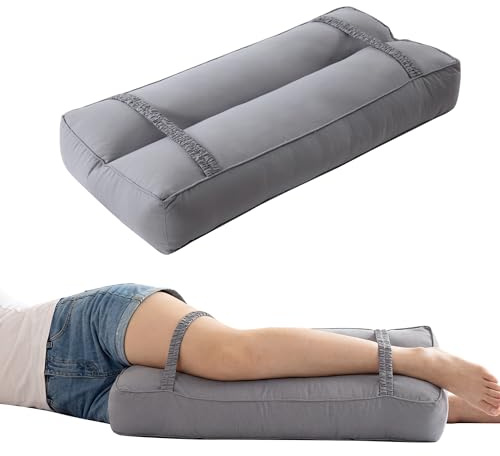 TOPROUD Knee Pillow for Side Sleepers with Elastic Straps, 10 cm Height Orthopedic Leg Pillow with Cotton Cover, Aligns Spine, Relieves Hip Pressure & Supports Lower Back, Grey