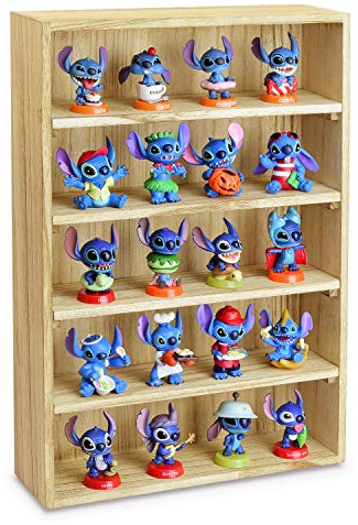 Ikee Design Wooden Wall-Mounted Display Shelves Rack for Collectibles-Figures,Shot Glasses, Spice Can,Cosmetics or Perfume-5 Adjustable Height Shelves,Space-Saving,Oak Color