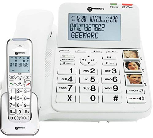 Geemarc Amplidect 295 Combi - Amplified Corded and Cordless Telephone Set with Answering Machine and Large Buttons for Seniors - Low to Medium Hearing Loss - Hearing Aid Compatible - UK Version