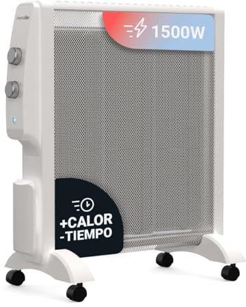 UNIVERSALBLUE | Calefactor Mica Bajo Consumo | Radiador Silencioso | Termostato Regulable | 1500W | Color Blanco | Rápido calenamiento | Sistema de Seguridad