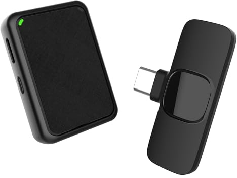 Wireless Microfono Lavalier,Gimpro MB1(C) 2.4GHz【TYPE-C】PLUG&PLAY Microfono da Bavero con Silenziamento a 1 Pressione e 3 Modalità di Denoise per il Vlog,Wireless-Microfono-Lavalier-Smartphone-USB