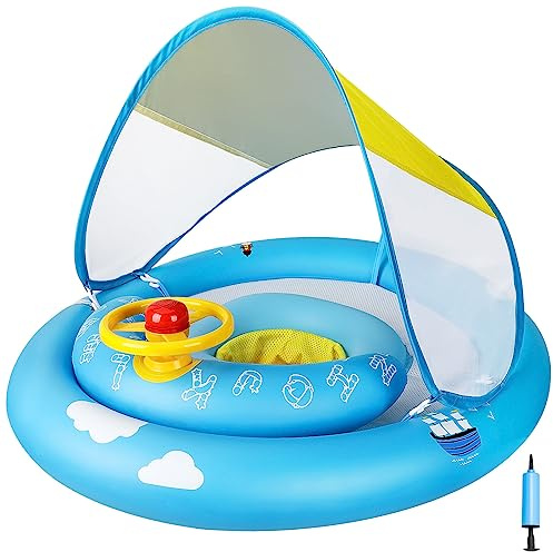 MYCARBON Salvagente Neonato 6 Mesi – 30 Mesi con Parasole Mutandina Regolabile Salvagente Bambini con Pompetta Galleggiante Ciambella per Mare Piscina
