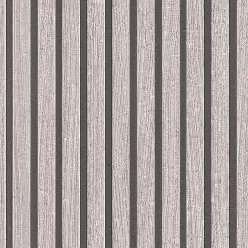 Rasch Tapete 278415 - Graue Papiertapete mit Holz-Optik, 3D Holz-Paneele im modernen Skandi Look, Lamellenwand - 10,05m x 0,53m (LxB)