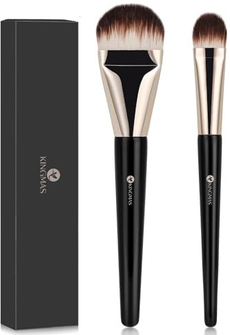 KINGMAS 2Pcs Flat Foundation Brush, Korean Makeup Brush, Tongue-Shape Concealer Contour Brush for Liquid Cream Blending