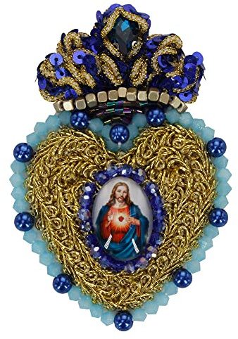 Ricamo fatto a mano Vergine Maria perline strass croce cuore nappa abbigliamento borsa decorazione fai da te applique perline 2 pezzi (E)