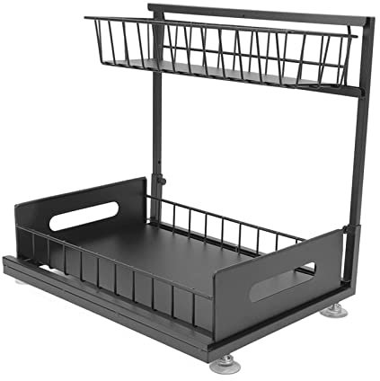 Organisateur Et Rangement Sous L'évier, Organisateur De Panier D'armoire Coulissant à 2 Niveaux, Support De Rangement Sous L'évier Pour Salle De Bain Et Cuisine Noir