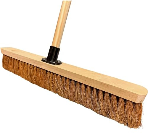 LSC 24” Broom Indoor Outdoor Soft Broom Sweeping Brush with Wooden Handle Natural Coco Bristles Indoor Floor Brush with Dense Soft Bristles Brooms for Room (PACK OF 1)