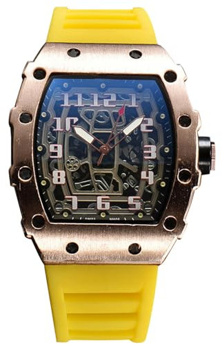 RORIOS Orologio Quarzo da Uomo Orologi da Polso Moda Tonneau Orologi Luminosi Analogico Orologi Casual Sportivo con Calendario Oro Rosa Giallo
