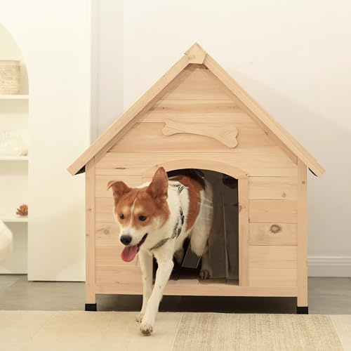 ScienGarden Solid Wood Dog House Comfortable Outdoor Shelter for Medium-Sized and Smaller Dog Sturdy, Durable and Easy to Clean,Can DIY,33.5’’D×30.7’’W×32.3’’H