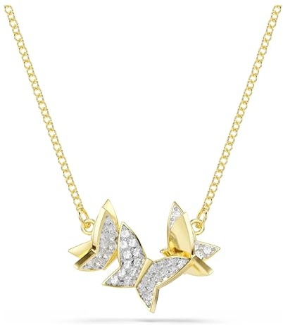 Swarovski Collier Idyllia Lilia, motif papillon serti de cristaux blancs, suspendu sur une chaîne réglable 38-43 cm, design délicat et élégant, placage de ton or