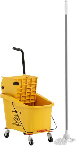 HOMCOM Carro de Limpieza Carro de Limpieza Cubo de 36 litros con Prensa, Carro doméstico con fregona y Mango para Limpieza Comercial, Limpieza de oficinas Amarillo