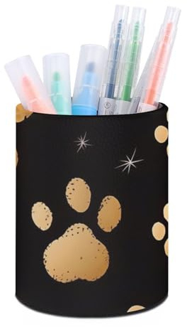 NLGHFTOCO Pen Holder - PU Leather Desktop Dog Paw Print Printed Storage Rack Decorative Brush Scissors Storage Rack Suitable for Home, School And Office