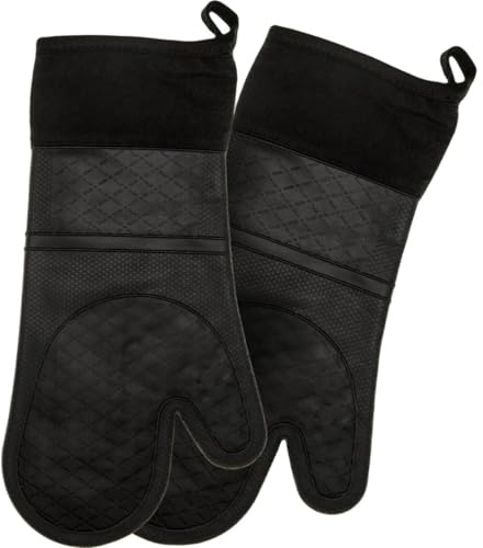 Innovaland Confezione da 2 guanti da forno in silicone – Guanti neri, resistenti al calore fino a 230°C – Guanti da forno antiscivolo – Guanti da barbecue lavabili – Accessori da cucina per cucinare