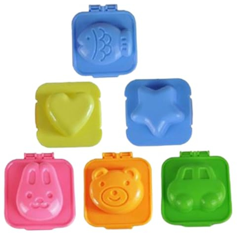Kokt äggform 3D tecknad sushi risformar 6 st plastäggformare gör-det-själv-verktyg Bento tillbehör, slumpmässig färg | lunchtillbehör för barn
