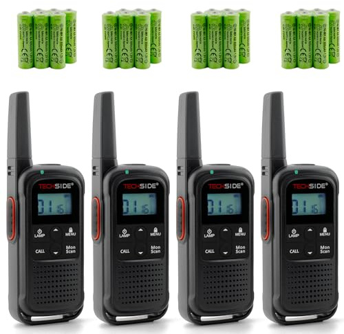 TechSide TechSide TS-T3 Go PMR446 Walkie Talkie, 16 Kanaler, 10 km Räckvidd, USB-C-laddning, med Laddningsbara Batterier, LED-ficklampa, 4-pack