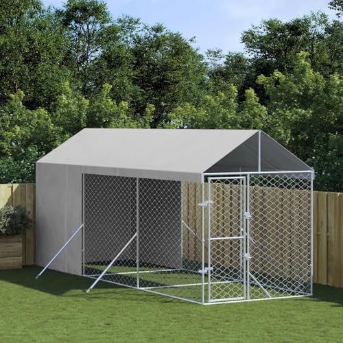Festnight Perrera para Exterior Grande con Techo Resistente a Agua y UV 2 x 6 x 2.5 m Jaula Casetas de Perros Gallinero para Exterior Acero galvanizado Type-1