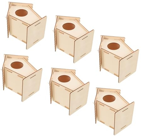 Hohopeti 6pcs Wooden DIY Bird House Kit for Paintable Unfinished Craft Birdhouses with Easy Assembly and Hanging Twine Creative Woodcraft for Outdoor Garden Decoration and Nature