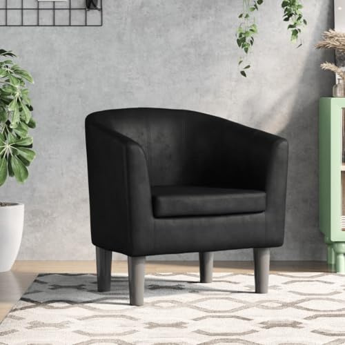 mzdioop Klubbfåtölj, svart, konstläder med armstöd och ryggstöd, 70 x 56 x 68 cm, stoppning, fåtölj för vardagsrum, sovrum, kontor, bekväm relaxstol med robust träram och lätt att