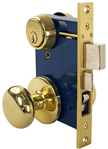 Em-D-Kay 5122 Polished Bras US3 Ornamental Iron Gate Door Double Cylinder Mortise Lock Set with 2-1/2 Backset and 1X 7-1/8 Faceplate (Left Hand Reverse (for Out-Swing Doors))