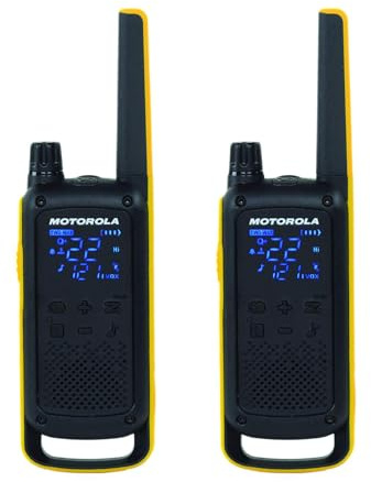 Motorola T470 Talkabout Two Way Radios, Long Range Emergency Rechargeable Waterproof Walkie Talkies 22 Channel, 35 Mile outdoor Black Yellow, 2 Pack