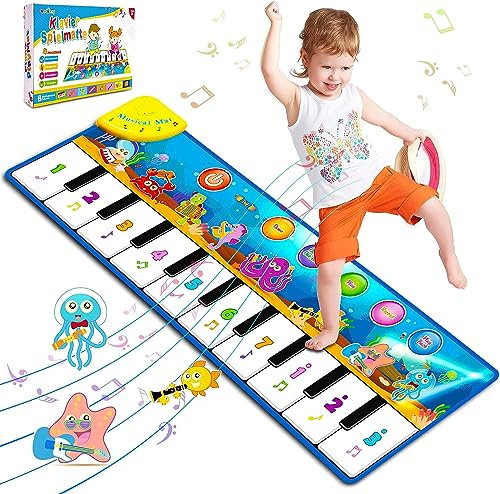 Weokeey Klaviermatte, Baby Spielzeug 1 Jahr Tanzmatte Musikmatte Kinderspielzeug ab 2 Jahre Musikspiele Lernspielzeug Geschenk 1 Jahr für Jungen Mädchen 1 2 3 4 Jahre, 110X36cm