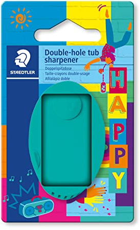 Staedtler Taille-Crayon Double Avec Conteneur à Déchets Pour Crayons de Couleur Épais et Fins - Pliable, Amovible, Boîte Aux Couleurs Assorties