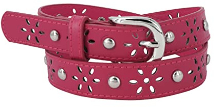EANAGO Ceinture >FÉE HEUREUSE< enfant vegan rose avec motif fleurs & clous – ceinture réglable 52–67 cm pour filles de 6-15 ans