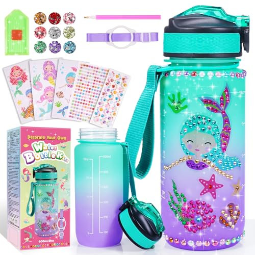 Adeokay Bouteille d'eau Arts et kits d'artisanat pour Enfants Filles Âge 3-10 Ans pour Cadeau anniversaire Noël DIY Gourde Isotherme Bouteille Kit de Loisir Créatif Enfant Cadeau Fille 3 4 5 Ans