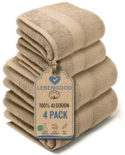 LEBENGOOD Juego de Toallas de Baño y Lavabo 100% Algodón Premium 550gsm | 2 Toallas Lavabo (50x90) y 2 Toallas Ducha (70x140) | Toallas Grandes, Suaves, Absorbentes y (2 50X90 2 70X140 Arena)