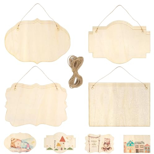 Cartel de madera sin terminar con 2 agujeros y cuerda de yute en blanco, 12 unidades, cartel de madera colgante rectangular para colgar, DIY, pirograbado, pintura, escritura y decoración (2)
