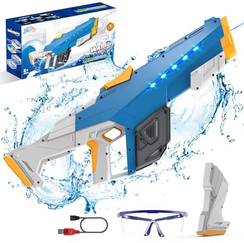 Skirfy Electric Water Gun for Adult Kids, Outdoor Automatic Water Suction Water Toys Squirt 32 FT Range, Water Guns Summer Beach Pool Lawn Party Games（Blue）