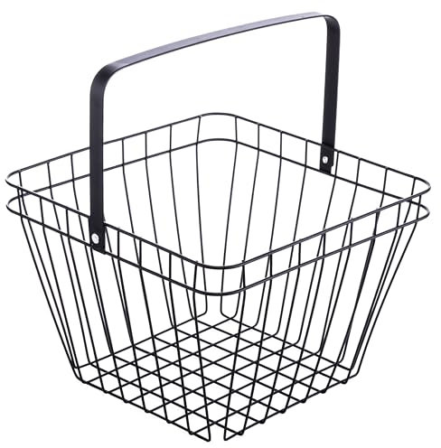 Brandsseller Cesto portaoggetti in Metallo con Manico 25 x 25,5 x 17,5 cm Cesto Multiuso Cesto per Frutta Cesto in Filo Metallico Cesto per Utensili per Cucina - Bagno - Soggiorno