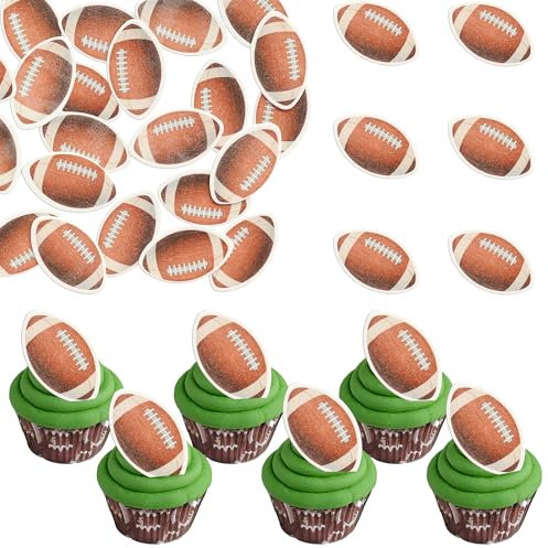 Gyufise 50Pcs Edible American Football Cupcake Toppers Edible Rugby Cupcake Decoratons Sport Ball Cupcake Picks for Football Themed Baby Shower Birthday Party Cake Decorations