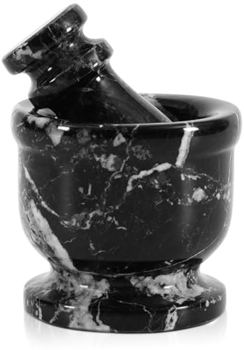 Radicaln Mortero de mármol y mortero de cebra negra, molinillo de especias hecho a mano de 2.5 pulgadas, juego de cuenco pequeño de trituradora de ajo, mortero y mortero de mano para juego de cocina