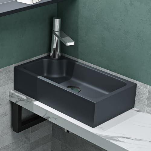 Mai & Mai Petit Lavabo à Poser Gris Noir Mat 46cm Vasque Évier Lave Mains pour WC sans Trop-Plein Col101