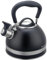Kinghoff Wasserkessel 1.8L aus Edelstahl, Pfeifkessel Induktion, klein Flötenkessel, Teekessel mit Einklappgriff, Wasserkocher für alle Kochplatten, Kessel matt schwarz KH-1858