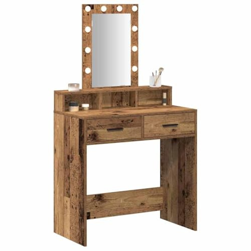 vidaXL Smyckebord med låda Brun 79 x 41 x 140 cm Konstruerat trä, Eleganta sminkbord, modern sminksation, rektangulär förvaring, minimalistisk enhet i konstruerat trä