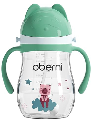 Oberni Tritran Sippy, Non Spill Baby Water Bottle, Leakproof Toddler Training Cup and Milk Bottle for 12M+, Green/1Pack