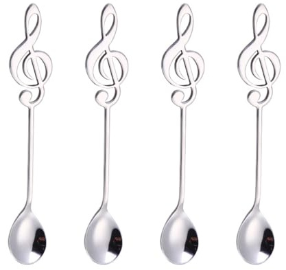 ZORVUJI Juego de 4 Cucharillas Postre con Notas Musicales Plateadas – Cucharillas Cafe, Cucharas Cafe, Ideas de Regalos Musica y Amantes de la Música