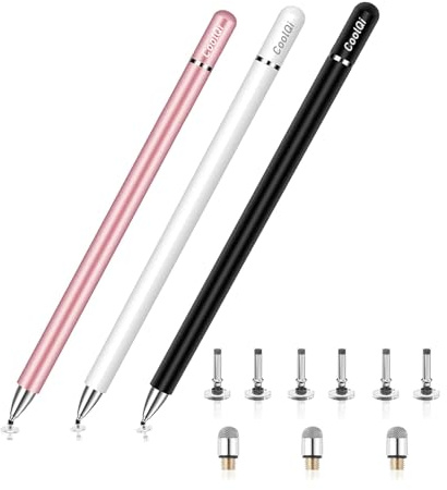 Stylus Pens for Touch Screens, 3 Pack 2 in 1 High Precision Universal ipad Pen,Stylus Pen for iPad,iPhone, Android, Microsoft Tablets, Compatible with All Touch Screens(Black/White/Pink)
