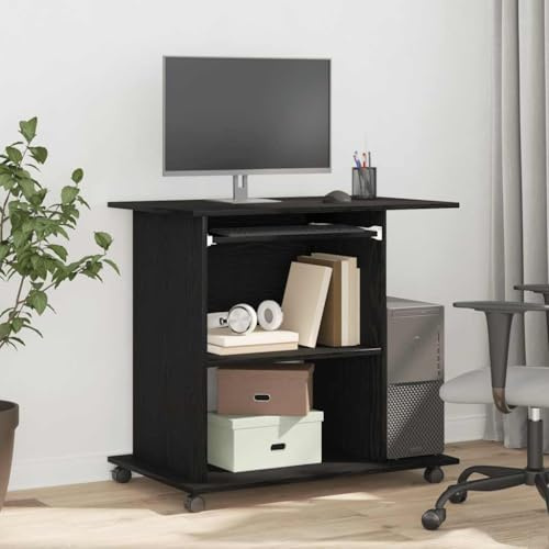 Qnhdfrt Scrivania per computer 80 x 50 x 75 cm, in legno bianco con ruote e ripiano estraibile per tastiera per gaming e home office, moderna scrivania da ufficio