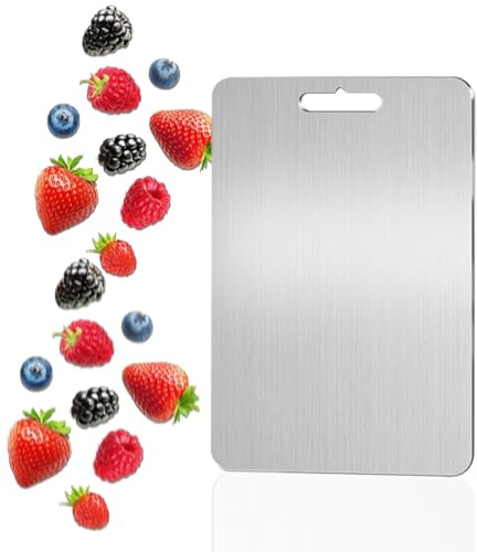 oupados Tabla de cortar de titanio, tabla 100% pura, de grado alimenticio, con revestimiento antiadherente, duradera y fácil de limpiar, tabla de cortar de titanio para frutas, carne, verduras, cocina