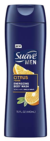 Suave Men Body Wash for Men Citrus & Sage Bodywash with Energizing, Clean Scent 15 oz