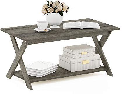 Furinno Modern Simplistic Tavolino da caffè con gambe incrociate, rovere francese